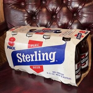 1970's Sterling Beer 8-Pack 12 oz Mod II Glass Bottles W/ Original Carrier